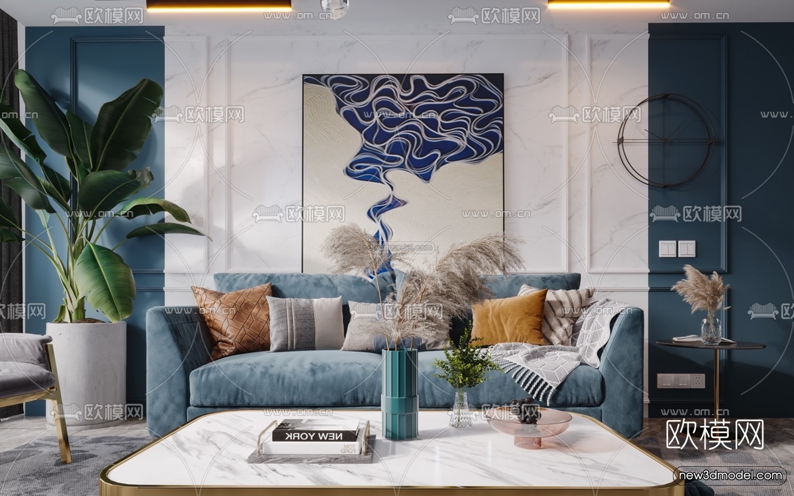 Morandi Style Interior 3D Blocks – Living Room 3D Scene – 106 – VRAY - thumbnail 3