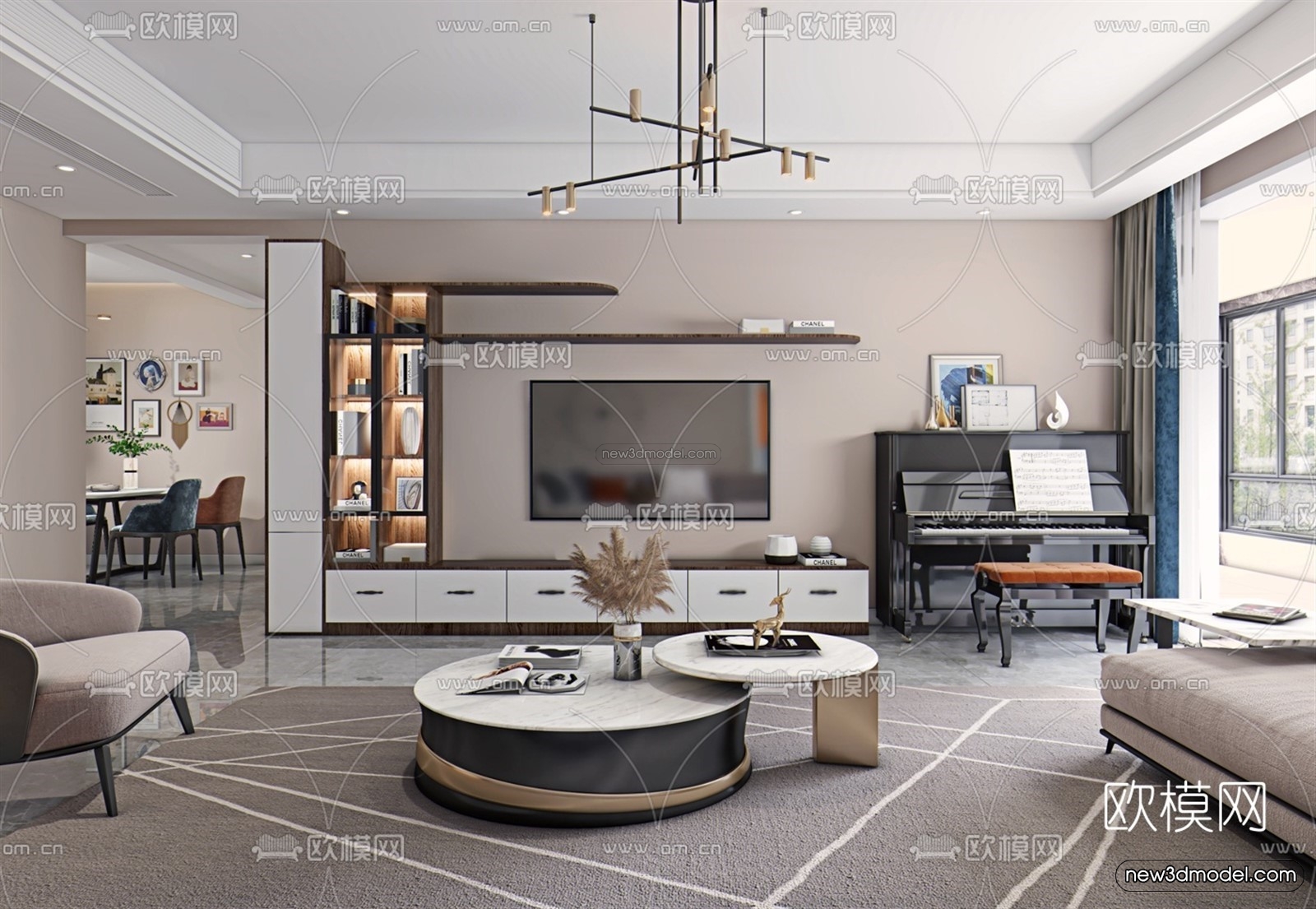 Modern Style Interior 3D Blocks – Living Room 3D Model – 017 – VRAY - thumbnail 4
