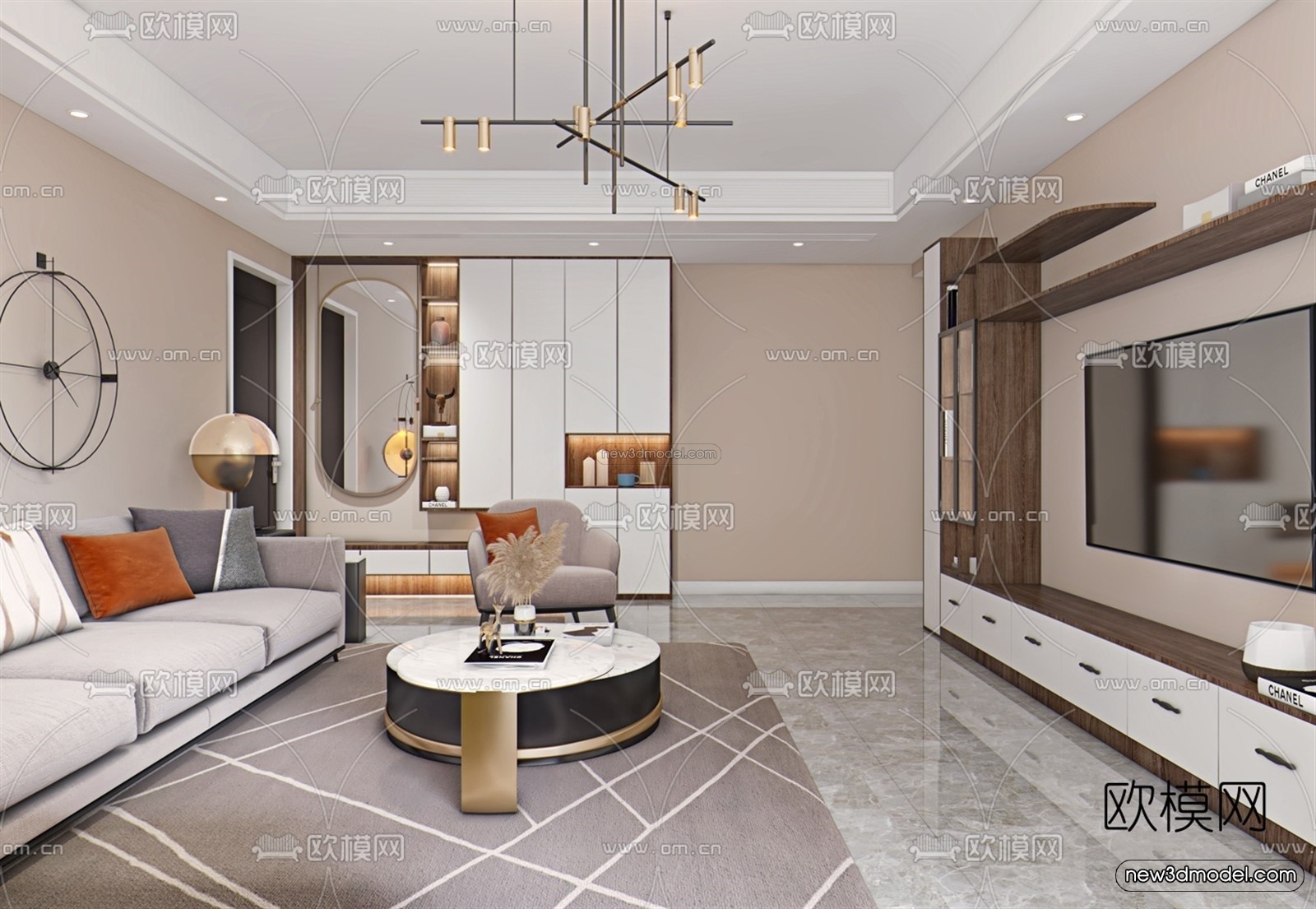 Modern Style Interior 3D Blocks – Living Room 3D Model – 017 – VRAY - thumbnail 3