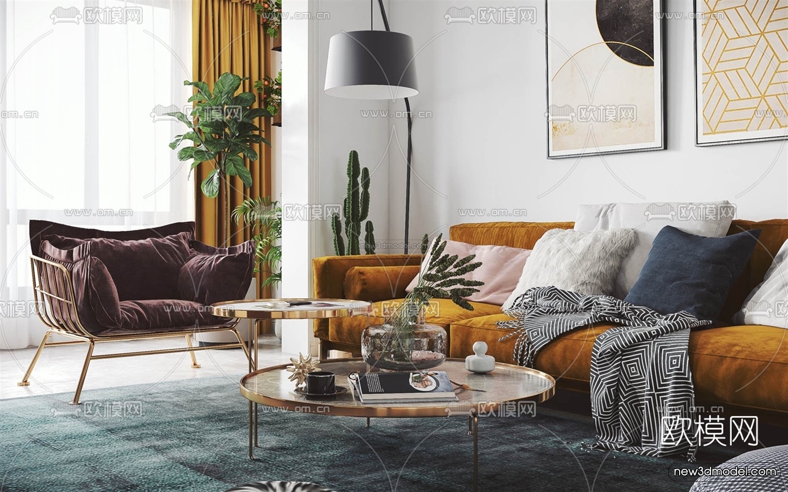 Morandi Style Interior 3D Blocks – Living Room 3D Scene – 108 – VRAY - thumbnail 4