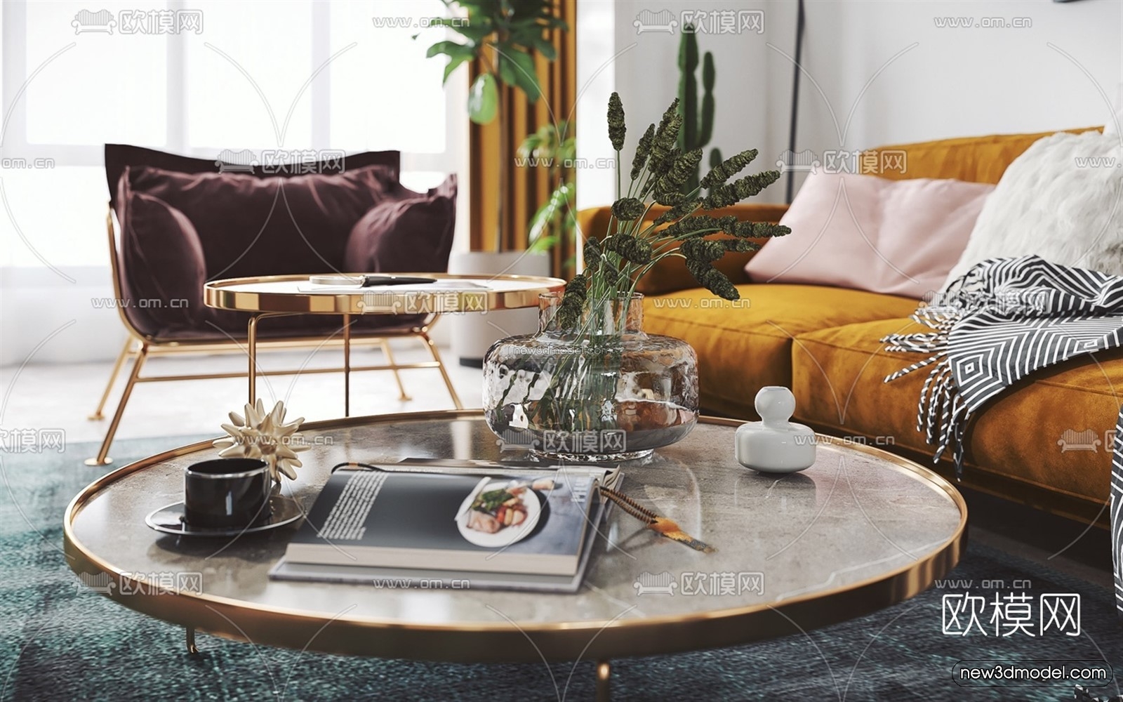 Morandi Style Interior 3D Blocks – Living Room 3D Scene – 108 – VRAY - thumbnail 3