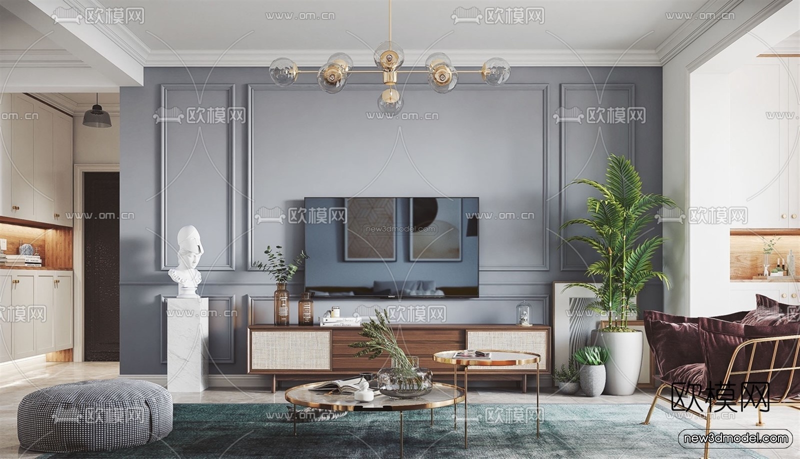 Morandi Style Interior 3D Blocks – Living Room 3D Scene – 108 – VRAY - thumbnail 2