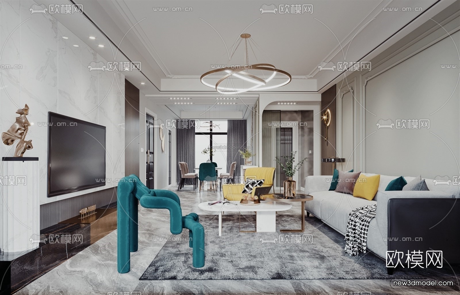 Modern Style Interior 3D Blocks – Living Room 3D Model – 018 – VRAY - thumbnail 4