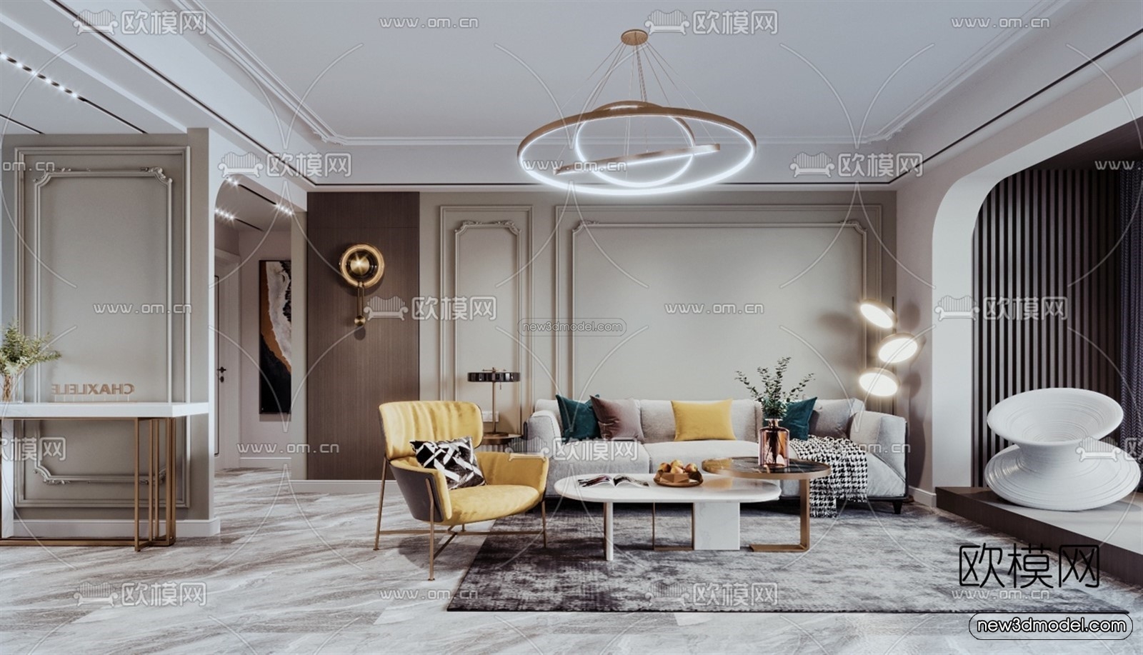 Modern Style Interior 3D Blocks – Living Room 3D Model – 018 – VRAY - thumbnail 3