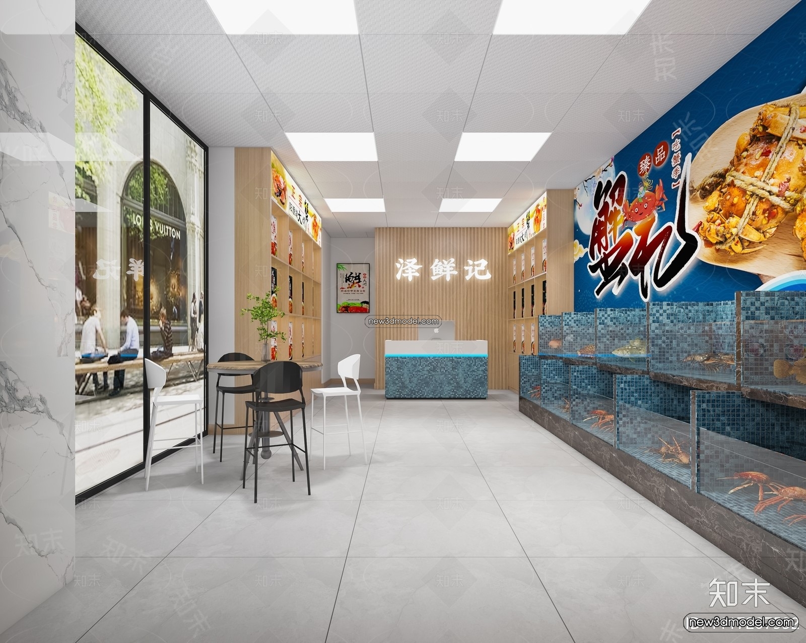 Seafood Restaurant 3D Scene – 3D Blocks – 059 – VRAY - thumbnail 2