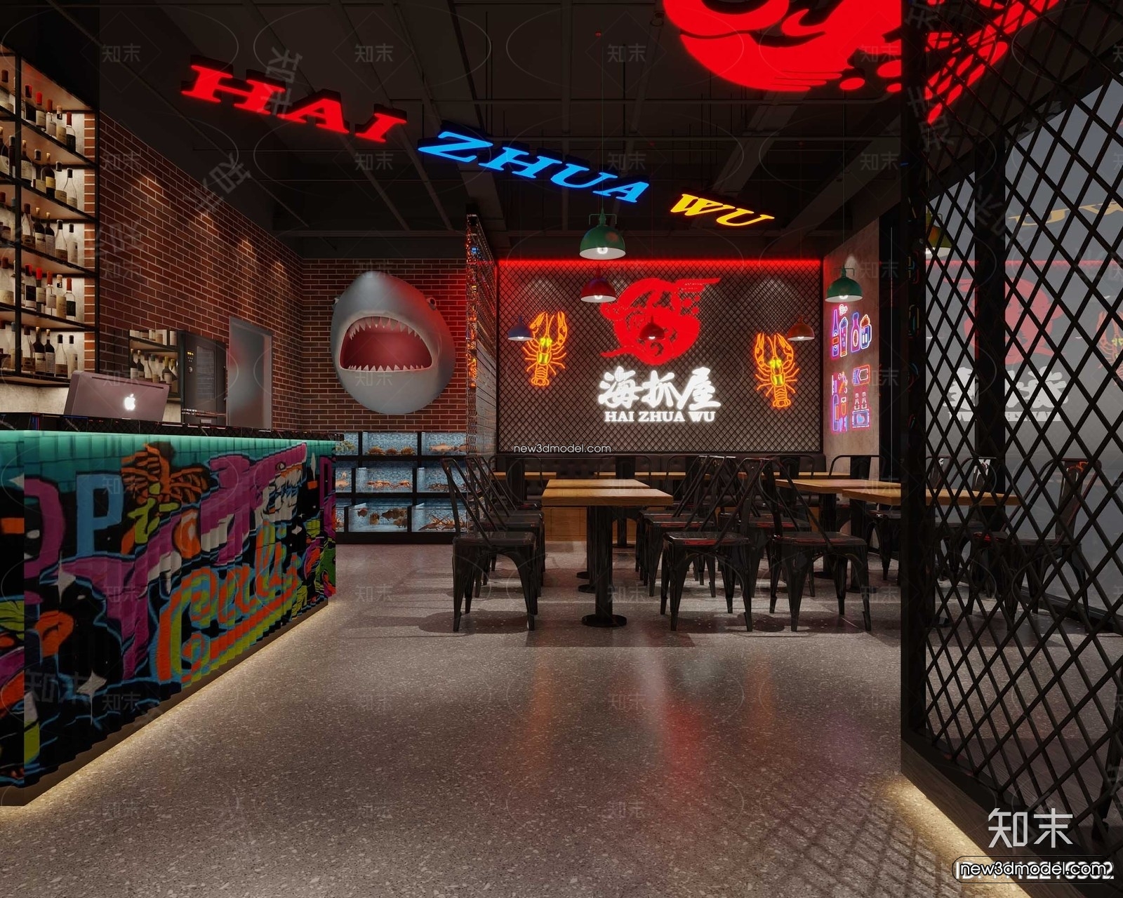 Seafood Restaurant 3D Scene – 3D Blocks – 063 – CORONA - thumbnail 3