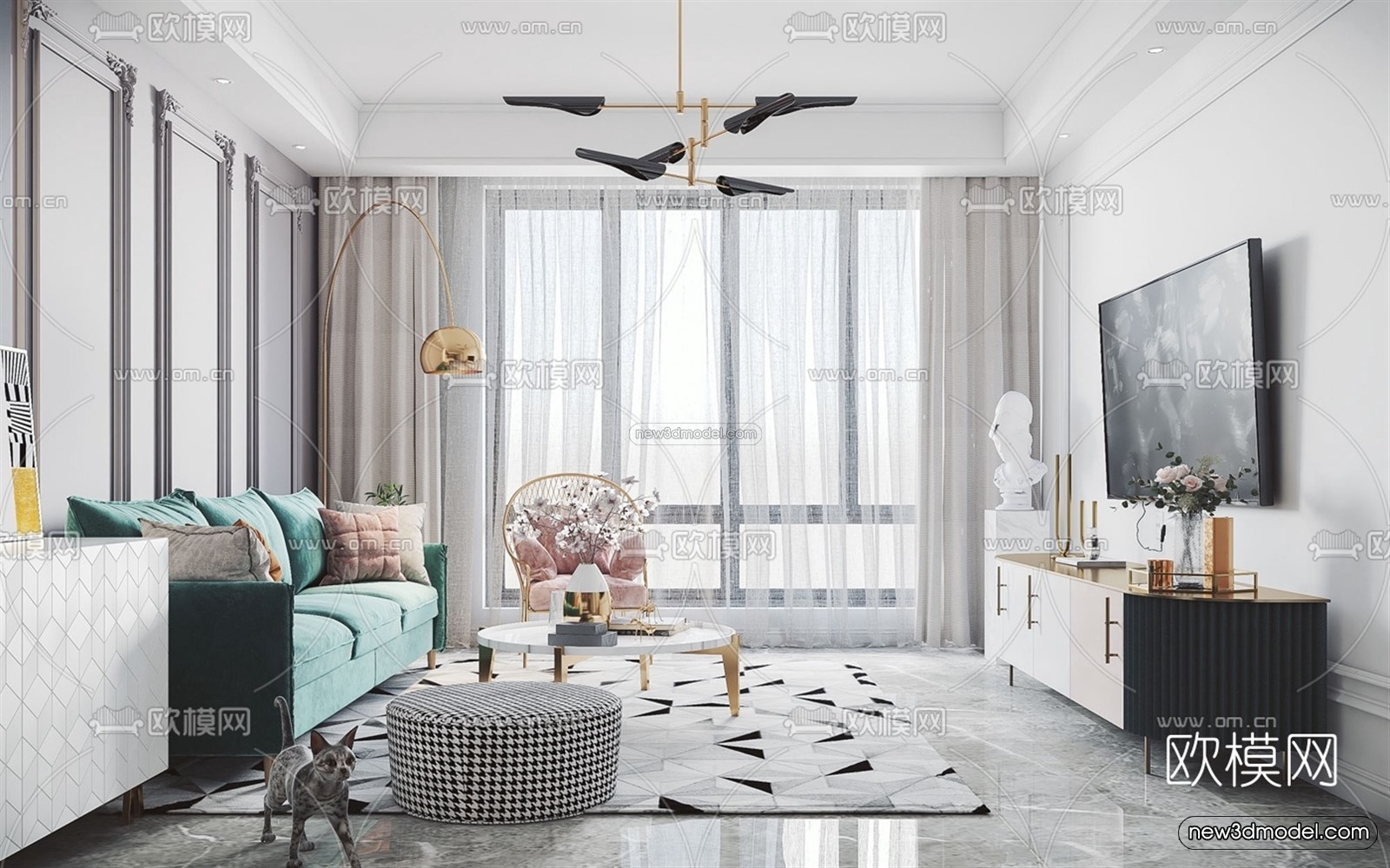 Morandi Style Interior 3D Blocks – Living Room 3D Scene – 109 – VRAY - thumbnail 3