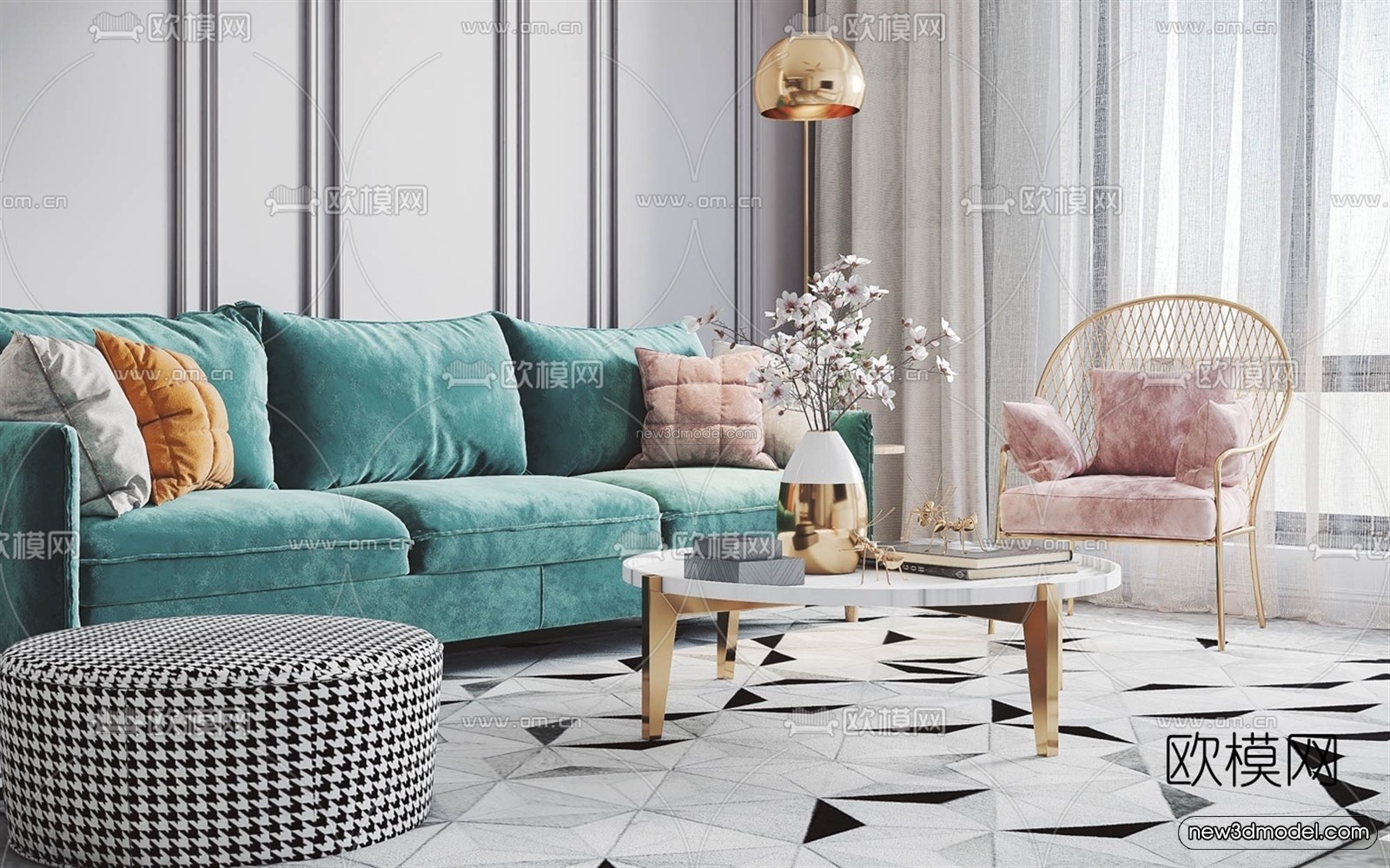 Morandi Style Interior 3D Blocks – Living Room 3D Scene – 109 – VRAY - thumbnail 2