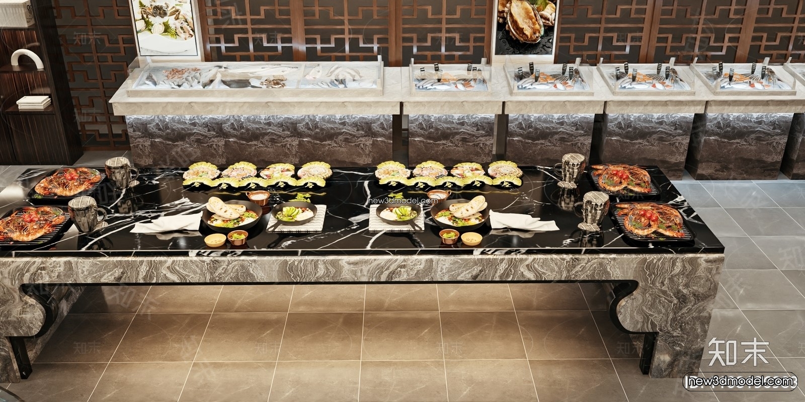 Seafood Restaurant 3D Scene – 3D Blocks – 068 – VRAY - thumbnail 4