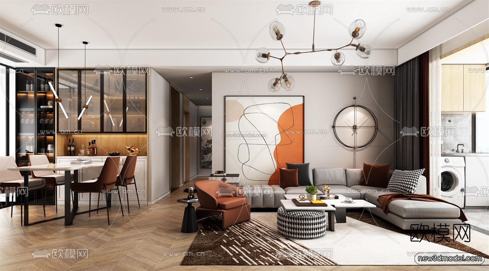 Modern Style Interior 3D Blocks – Living Room 3D Model – 020 – VRAY - thumbnail 2