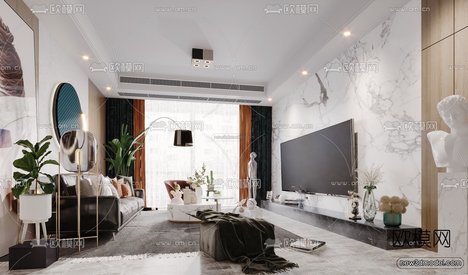Morandi Style Interior 3D Blocks – Living Room 3D Scene – 110 – VRAY - thumbnail 2