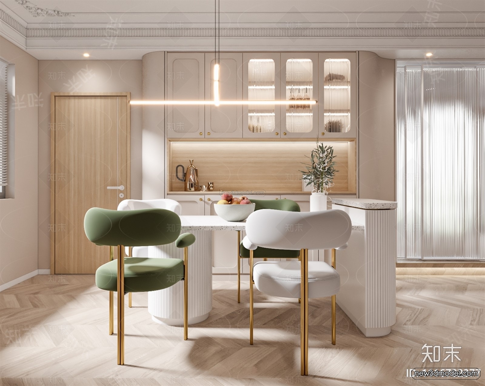 Cream Style Interior 3D Blocks – Kitchen 3D Model – 264 – VRAY - thumbnail 2