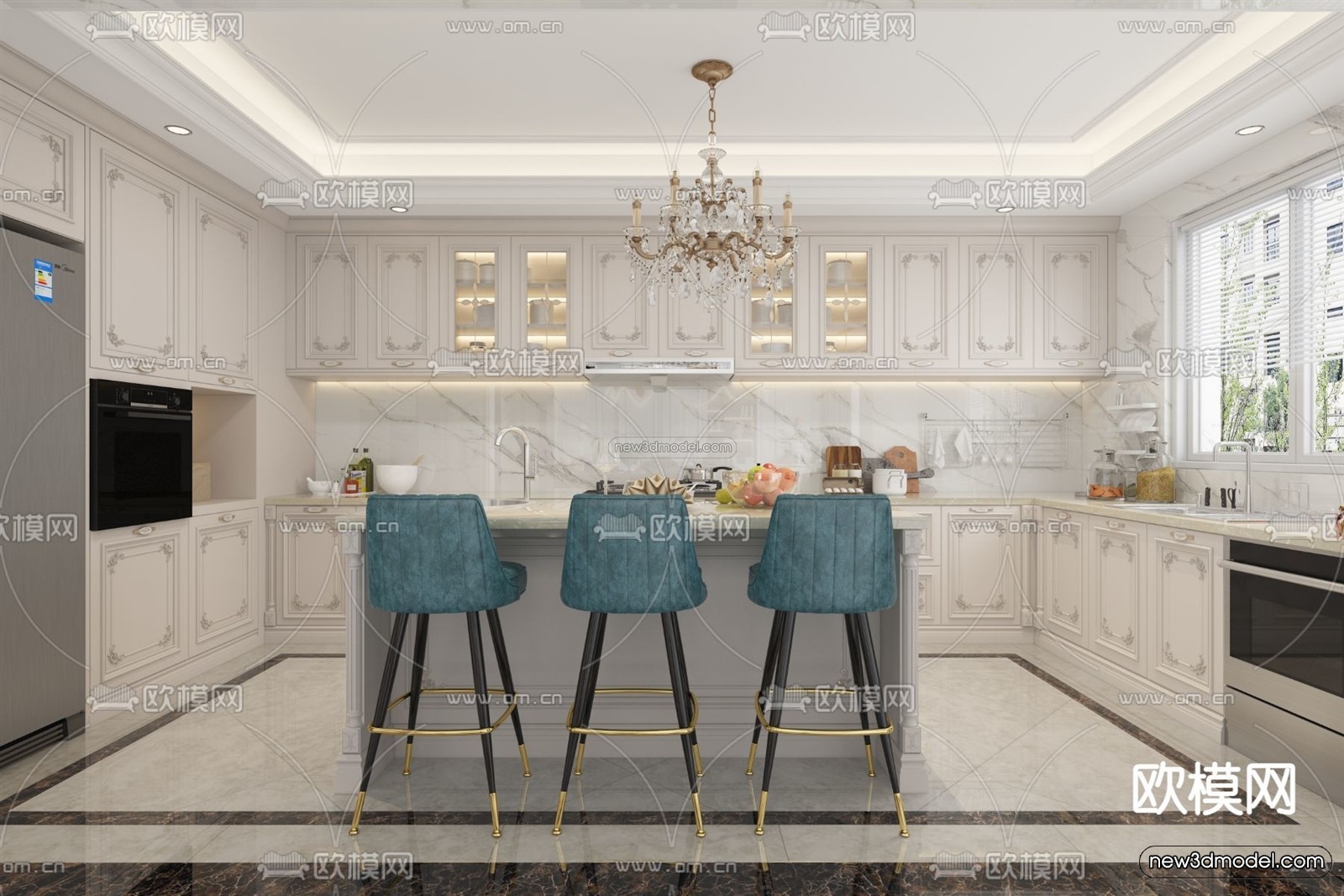 Cream Style Interior 3D Blocks – Kitchen 3D Model – 262 – VRAY - thumbnail 3
