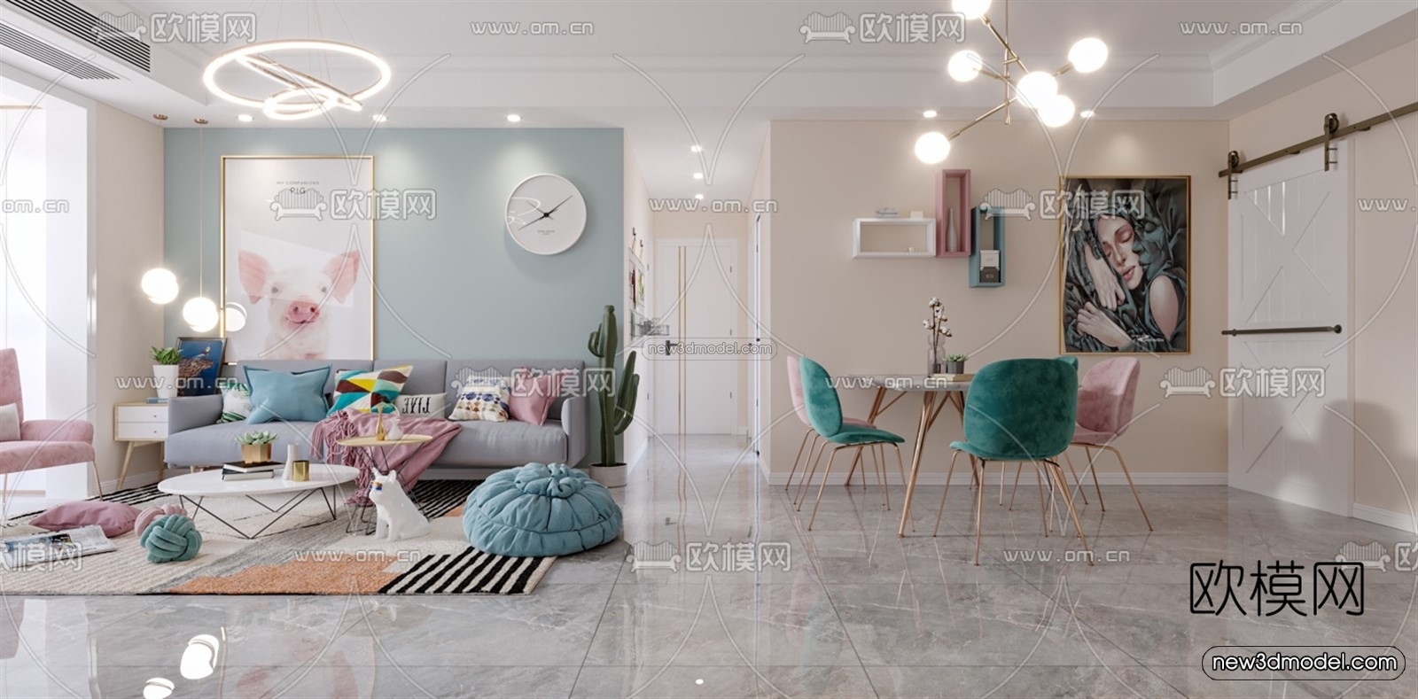 Morandi Style Interior 3D Blocks – Living Room 3D Scene – 111 – VRAY - thumbnail 2