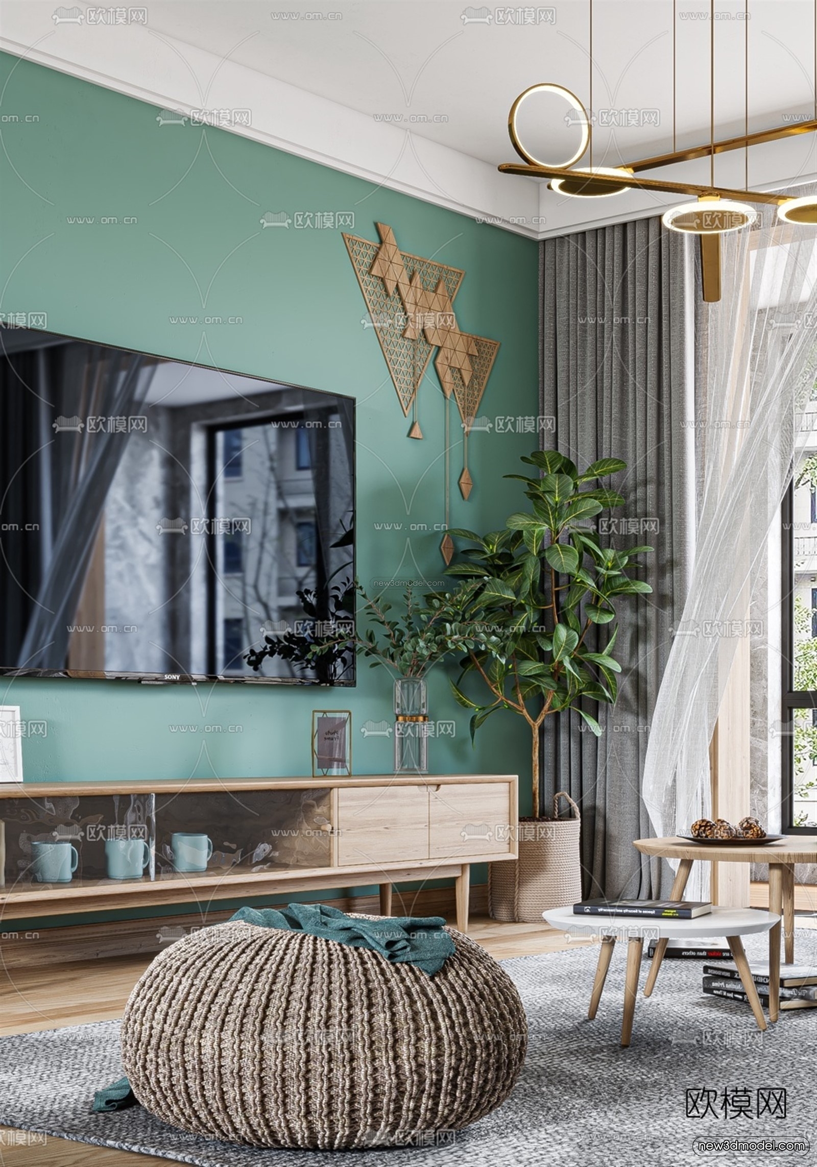 Morandi Style Interior 3D Blocks – Living Room 3D Scene – 112 – VRAY - thumbnail 3
