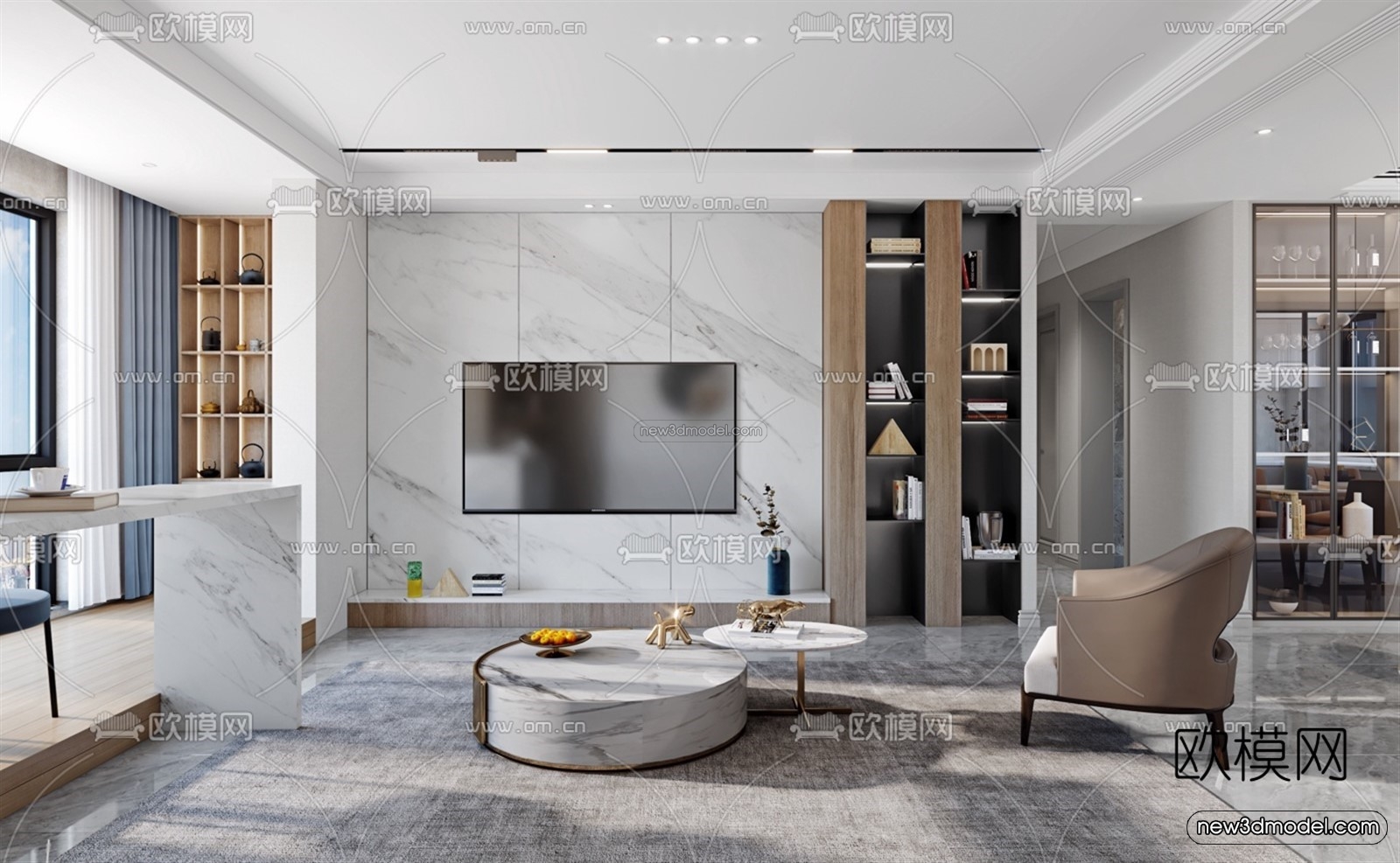 Modern Style Interior 3D Blocks – Living Room 3D Model – 021 – VRAY - thumbnail 2