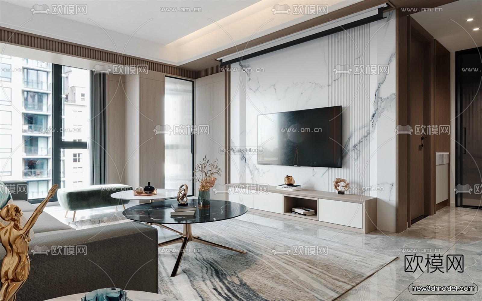 Modern Style Interior 3D Blocks – Living Room 3D Model – 023 – CORONA - thumbnail 2