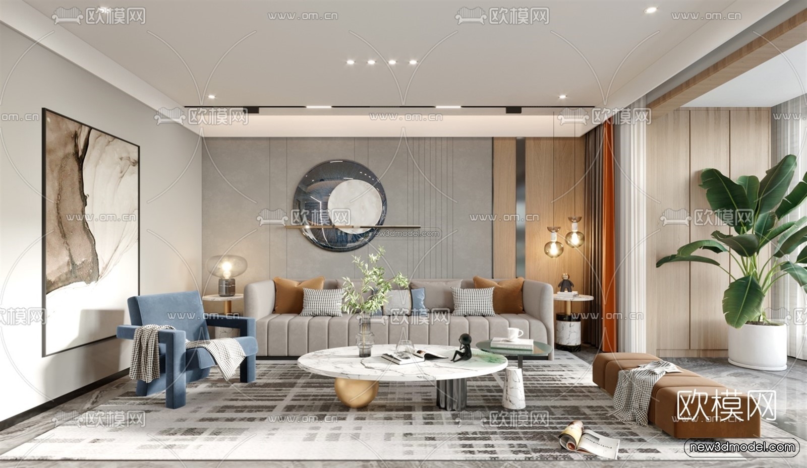 Modern Style Interior 3D Blocks – Living Room 3D Model – 025 – VRAY - thumbnail 3