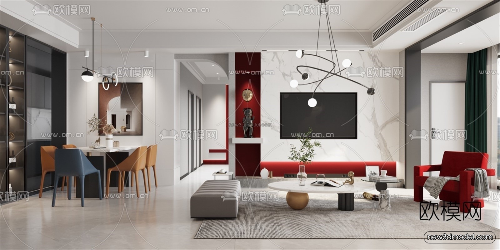 Modern Style Interior 3D Blocks – Living Room 3D Model – 026 – CORONA - thumbnail 2
