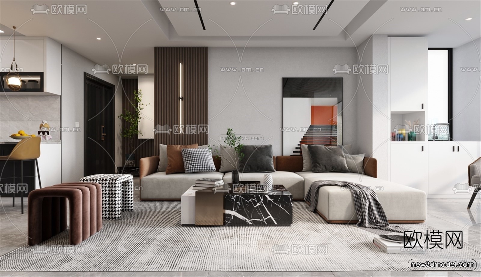 Modern Style Interior 3D Blocks – Living Room 3D Model – 027 – VRAY - thumbnail 5