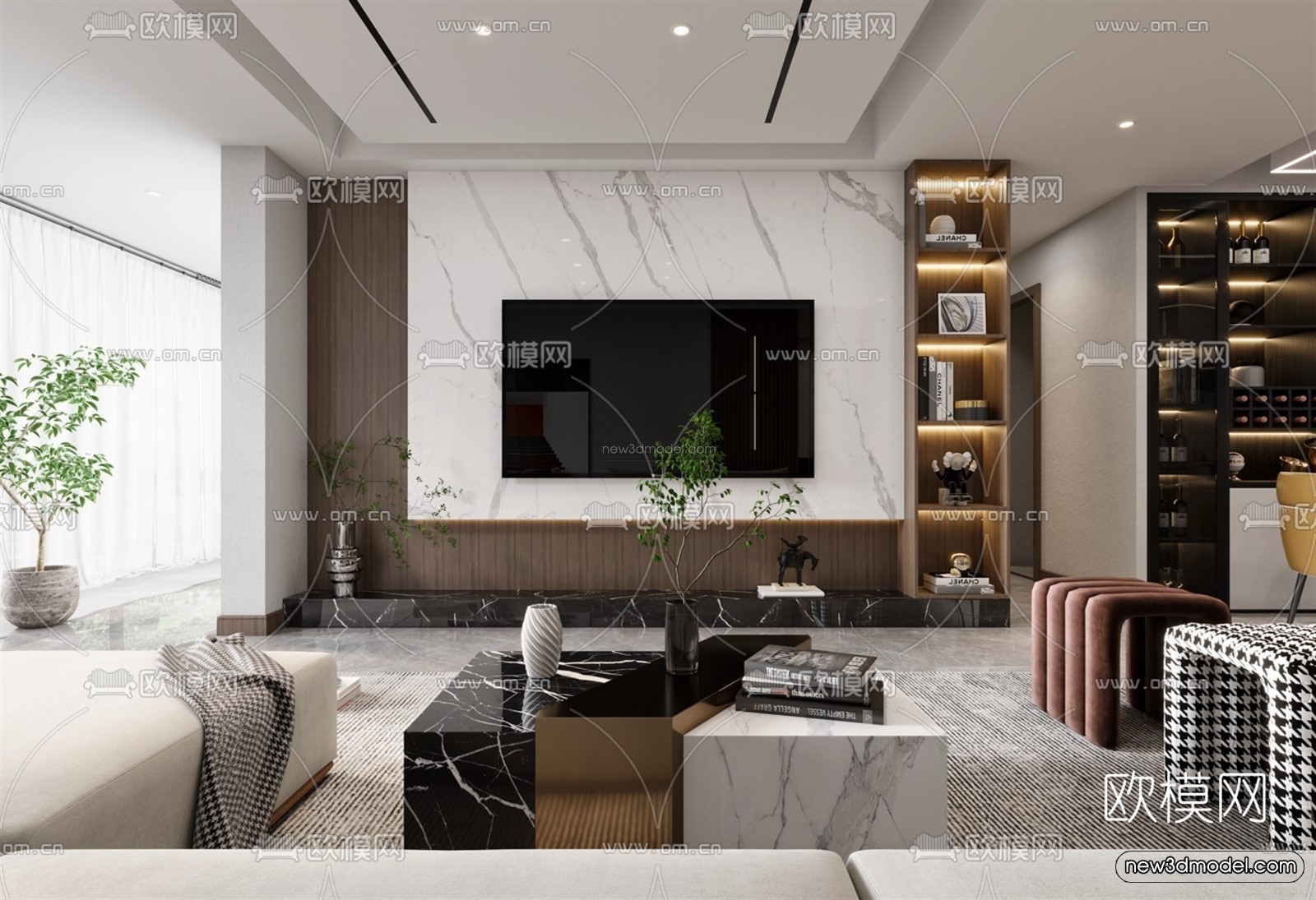 Modern Style Interior 3D Blocks – Living Room 3D Model – 027 – VRAY - thumbnail 3
