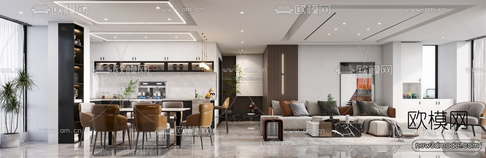 Modern Style Interior 3D Blocks – Living Room 3D Model – 027 – VRAY - thumbnail 2