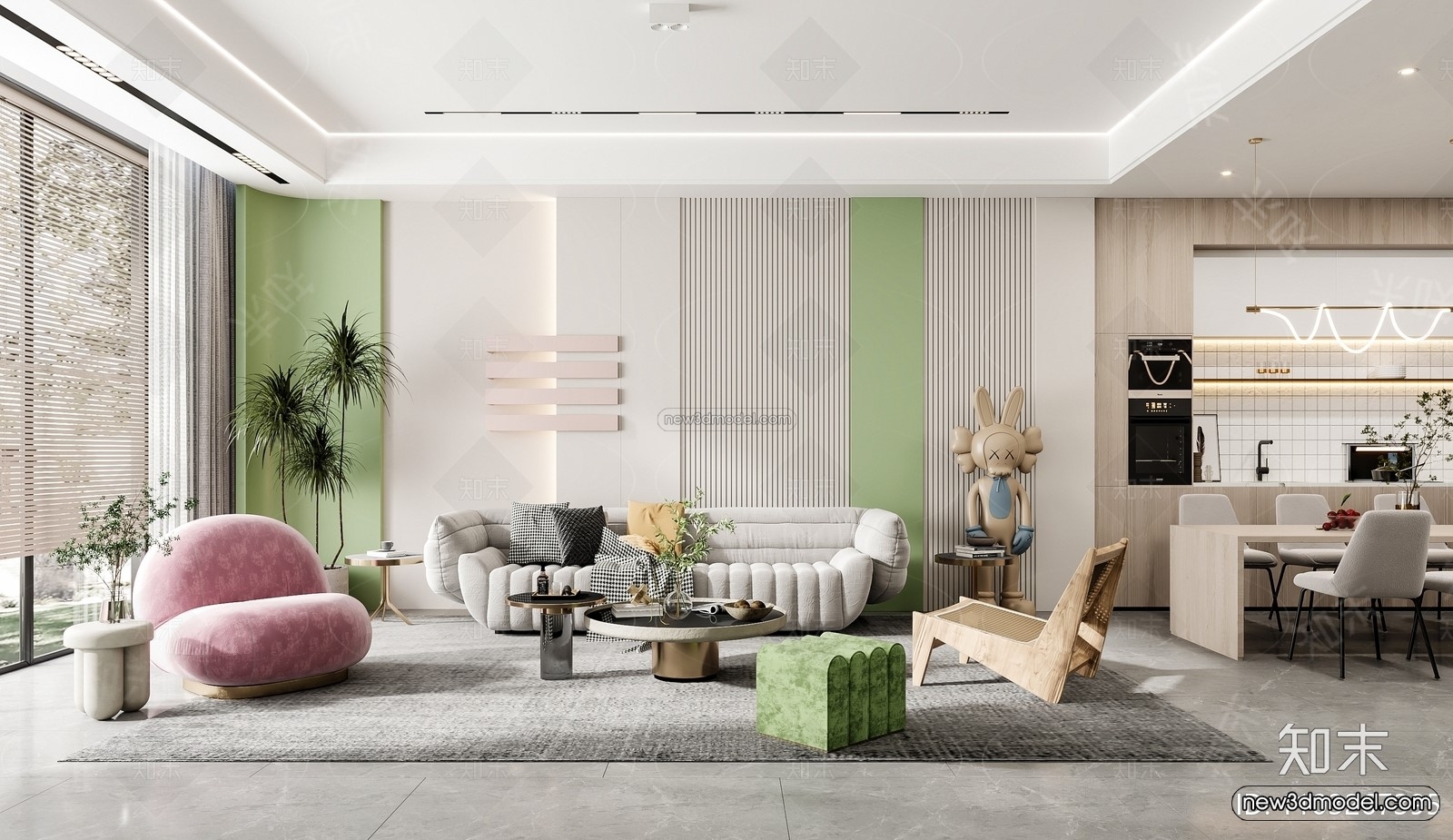 Morandi Style Interior 3D Blocks – Living Room 3D Scene – 114 – VRAY - thumbnail 2