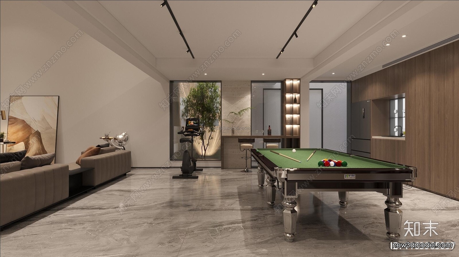 Modern Style Interior 3D Blocks and 3D Models – Billard 3D Scene – 791 – CORONA - thumbnail 2
