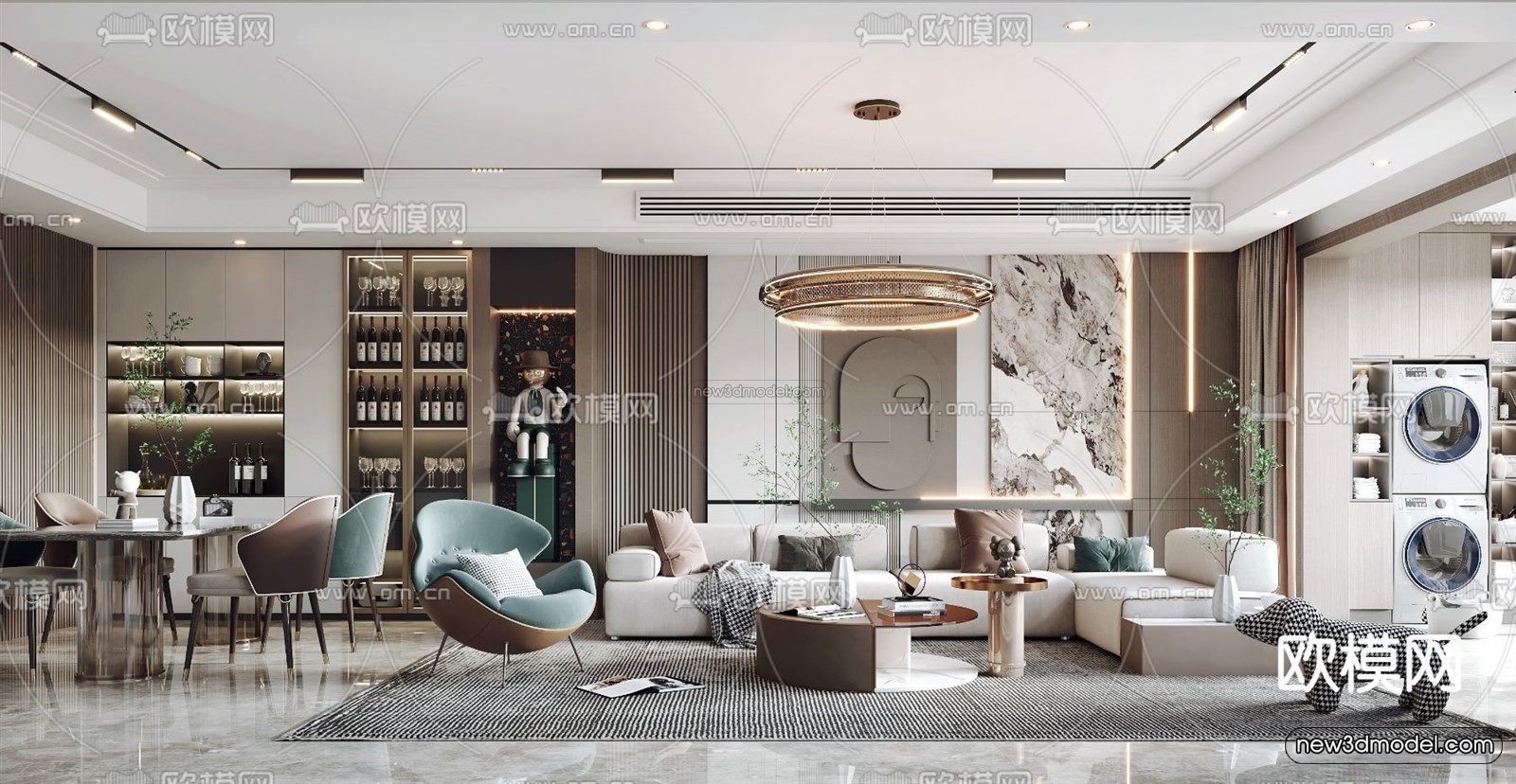 Modern Style Interior 3D Blocks – Living Room 3D Model – 028 – VRAY - thumbnail 4