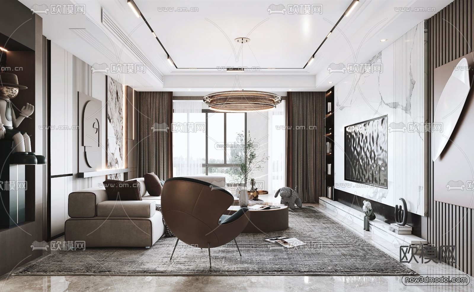 Modern Style Interior 3D Blocks – Living Room 3D Model – 028 – VRAY - thumbnail 2