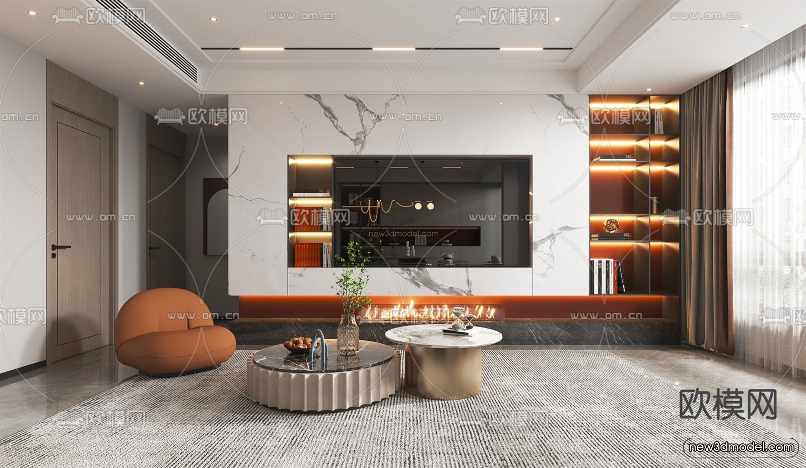 Modern Style Interior 3D Blocks – Living Room 3D Model – 029 – VRAY - thumbnail 5