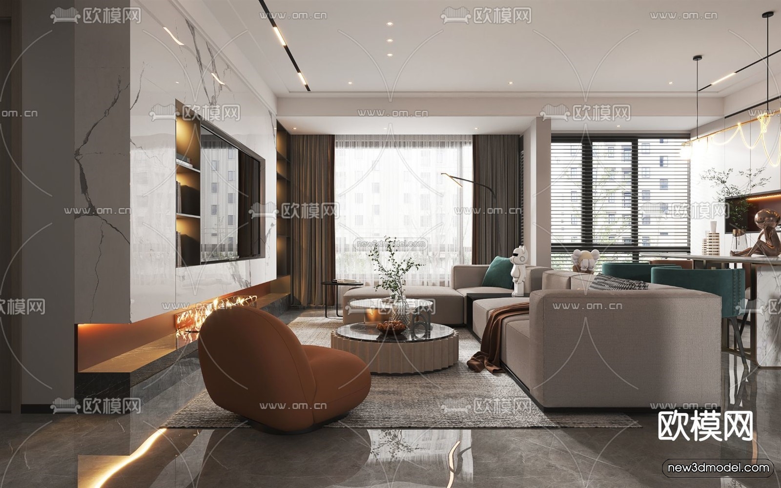 Modern Style Interior 3D Blocks – Living Room 3D Model – 029 – VRAY - thumbnail 3