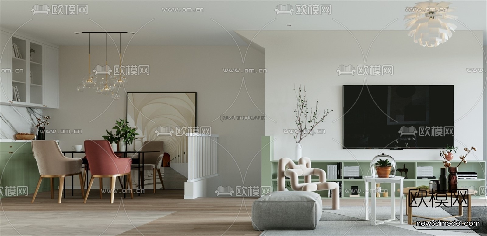 Morandi Style Interior 3D Blocks – Living Room 3D Scene – 116 – VRAY - thumbnail 2