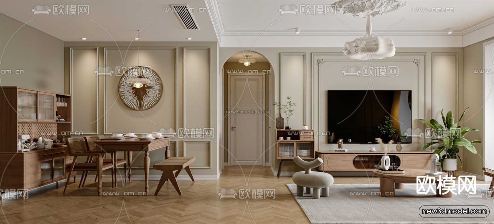 Europe Style Interior 3D Blocks – Living Room 3D Model – 099 – VRAY - thumbnail 2