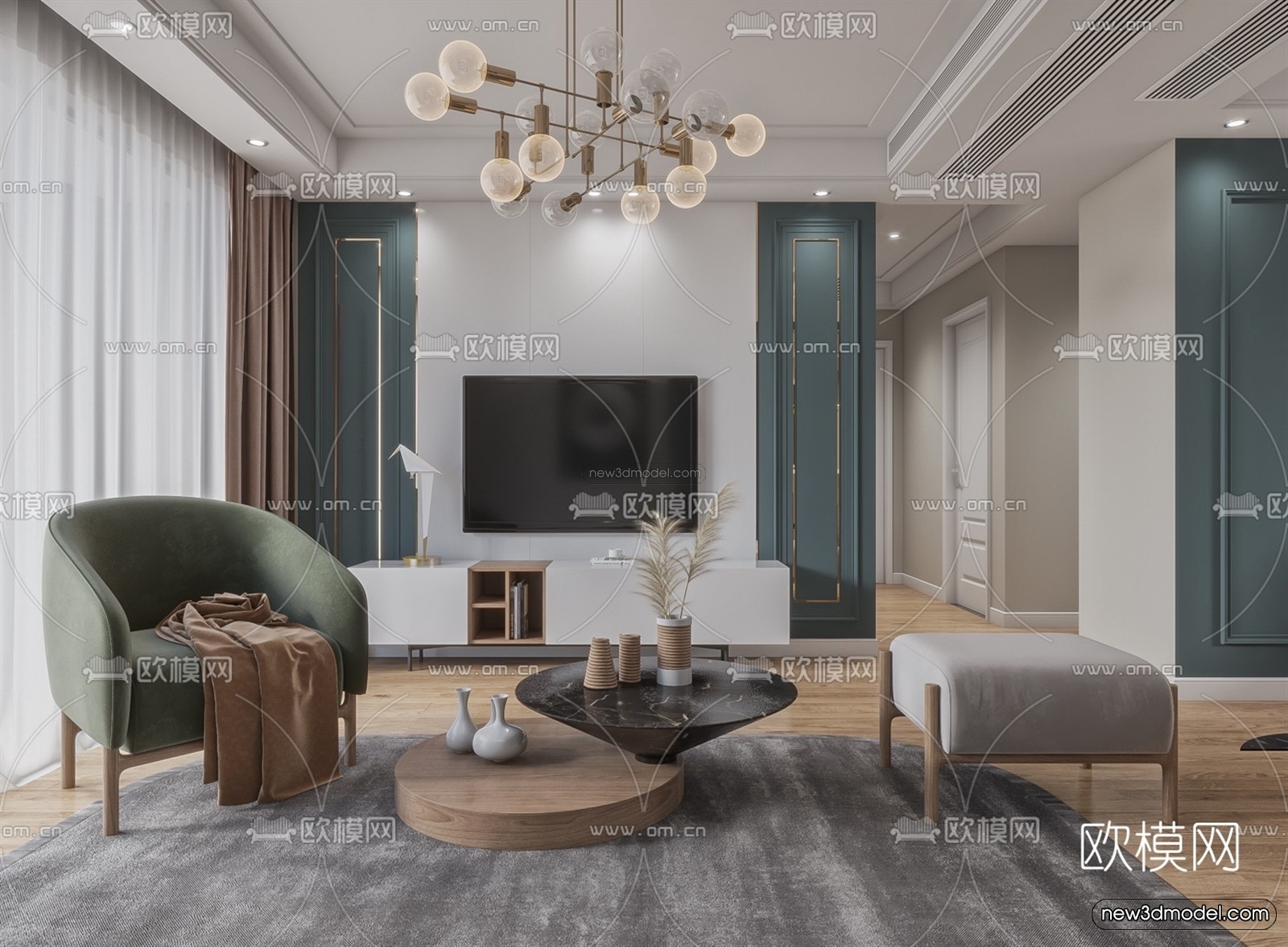 Morandi Style Interior 3D Blocks – Living Room 3D Scene – 117 – VRAY - thumbnail 5