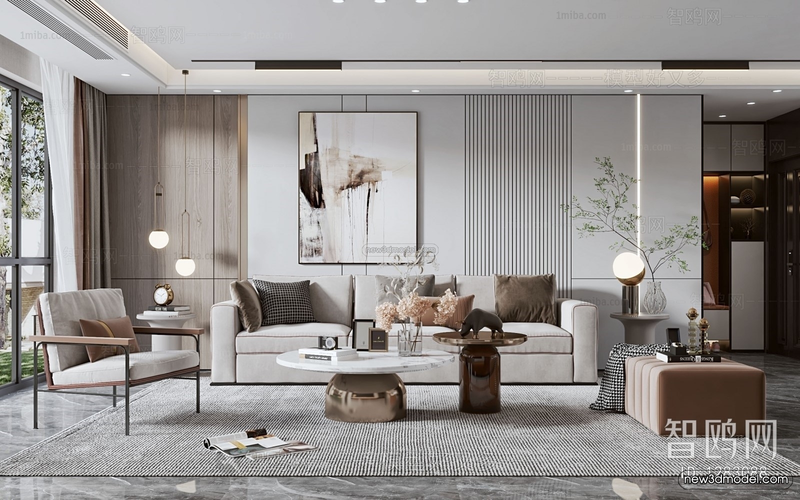 Modern Style Interior 3D Blocks – Living Room 3D Model – 030 – VRAY - thumbnail 2