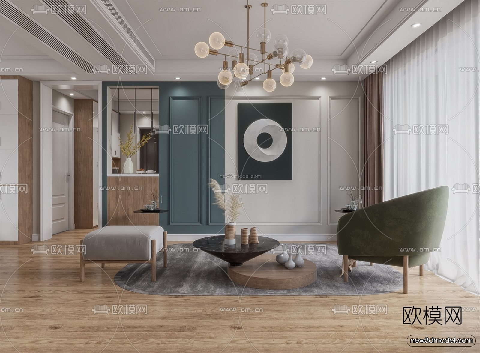 Morandi Style Interior 3D Blocks – Living Room 3D Scene – 117 – VRAY - thumbnail 3