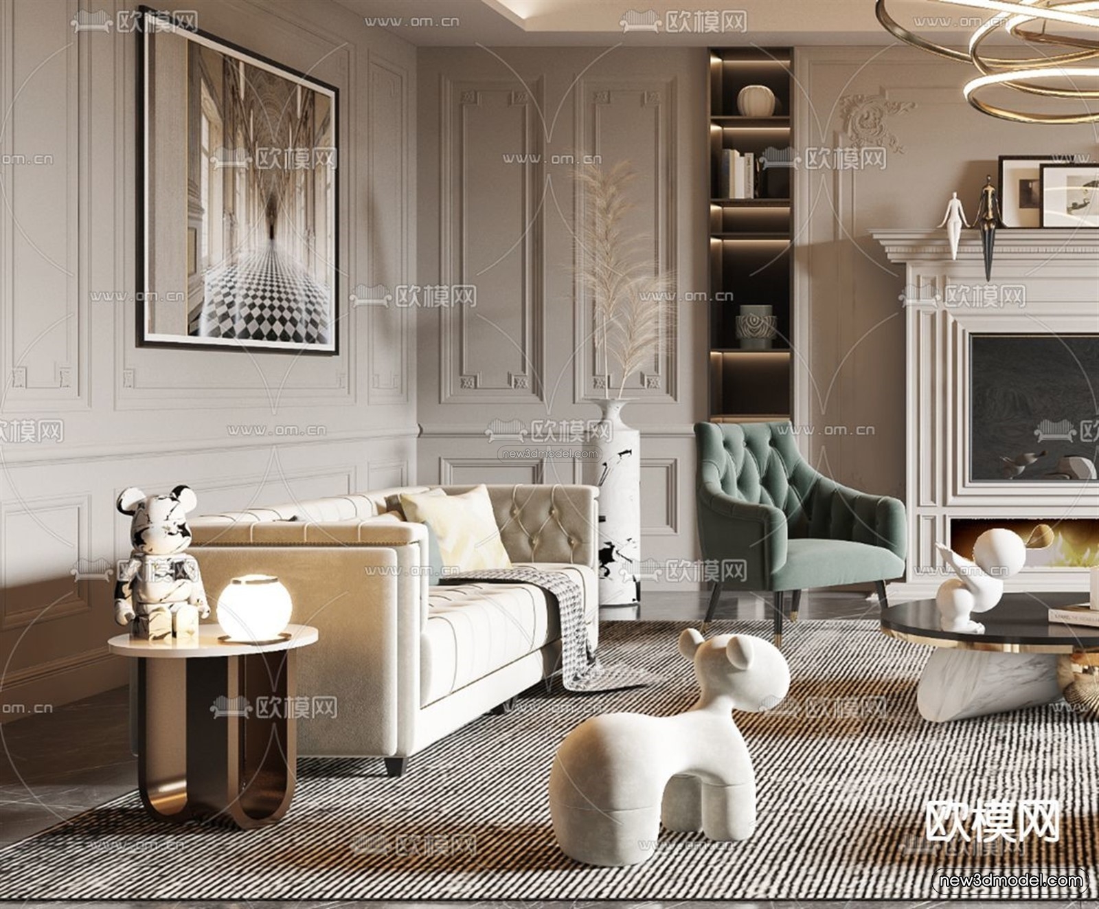 Europe Style Interior 3D Blocks – Living Room 3D Model – 121 – VRAY - thumbnail 2