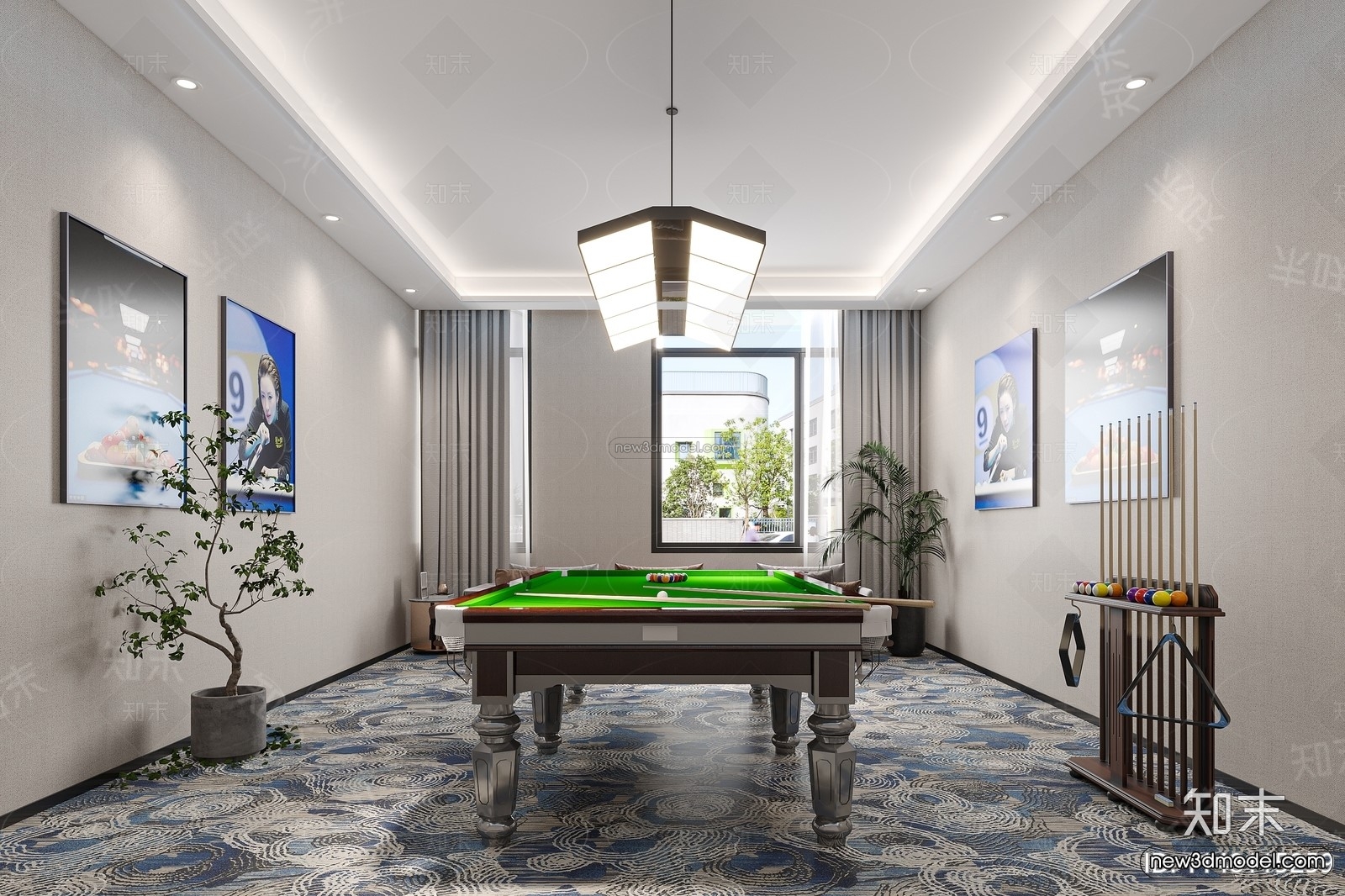 Modern Style Interior 3D Blocks and 3D Models – Billard 3D Scene – 773 – CORONA - thumbnail 3