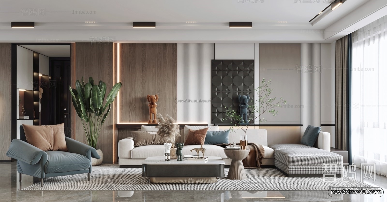 Modern Style Interior 3D Blocks – Living Room 3D Model – 031 – VRAY - thumbnail 2