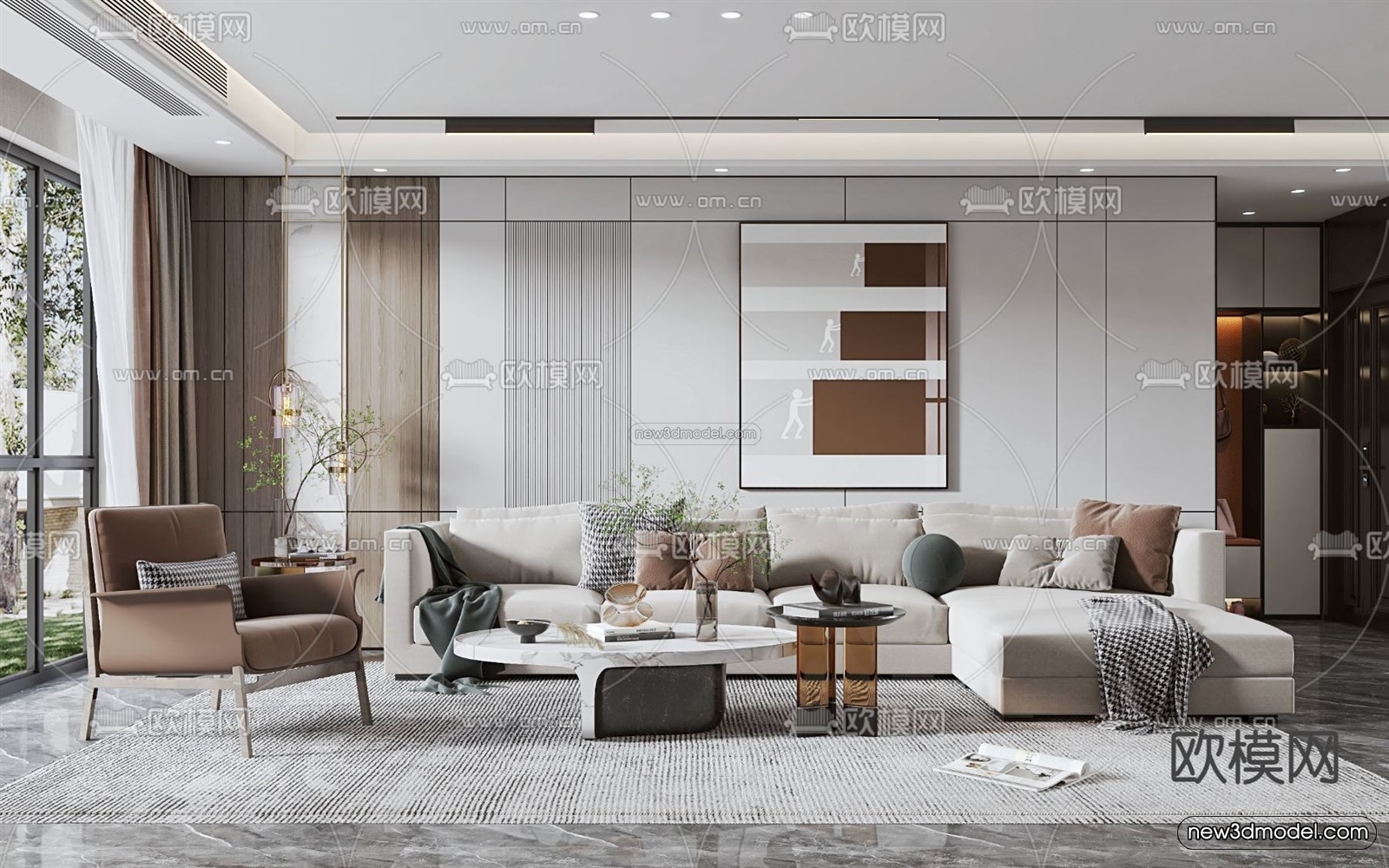 Modern Style Interior 3D Blocks – Living Room 3D Model – 032 – VRAY - thumbnail 2