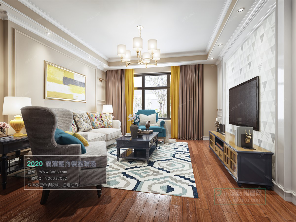 LIVING ROOM – AMERICAN STYLE – 3D MODELS – VRAY – 004 - thumbnail 1