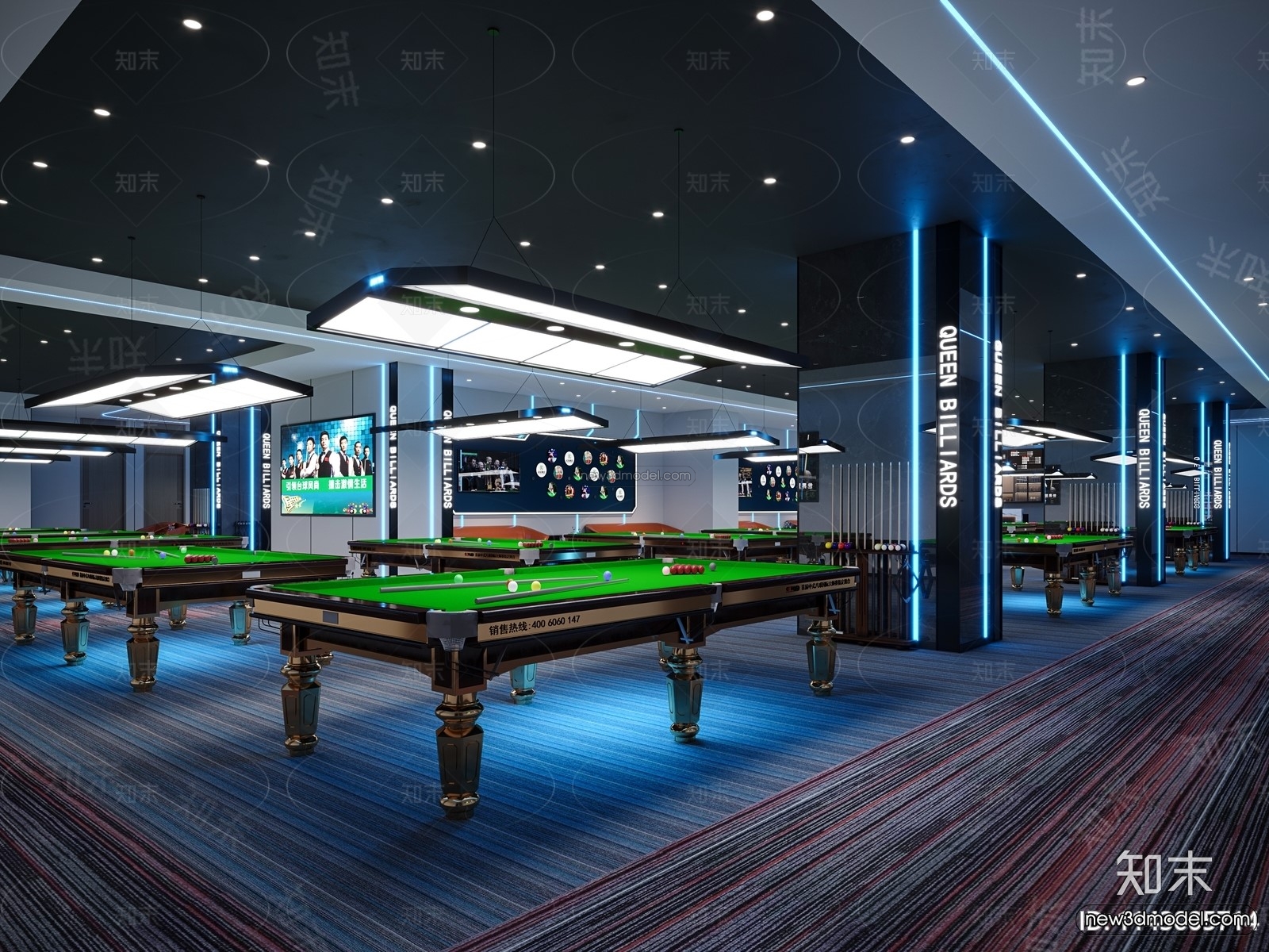 Modern Style Interior 3D Blocks and 3D Models – Billard 3D Scene – 779 – CORONA - thumbnail 4