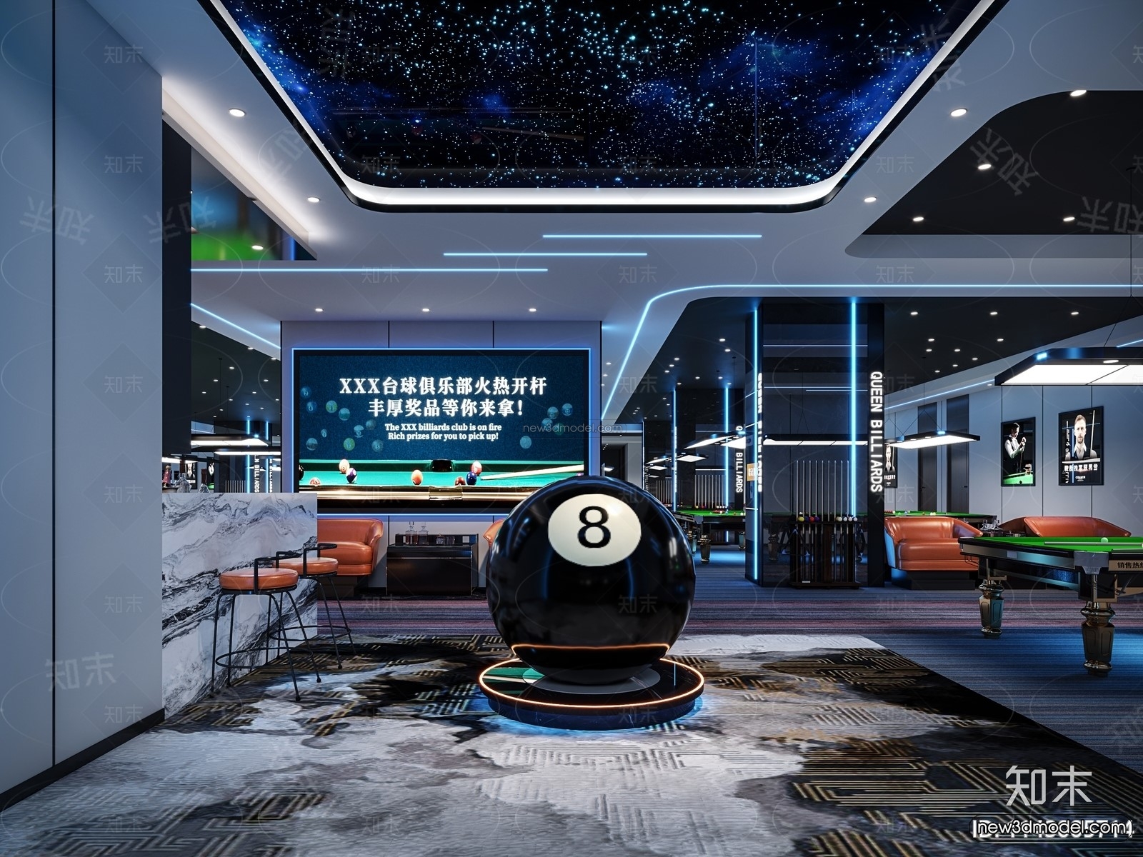 Modern Style Interior 3D Blocks and 3D Models – Billard 3D Scene – 779 – CORONA - thumbnail 3