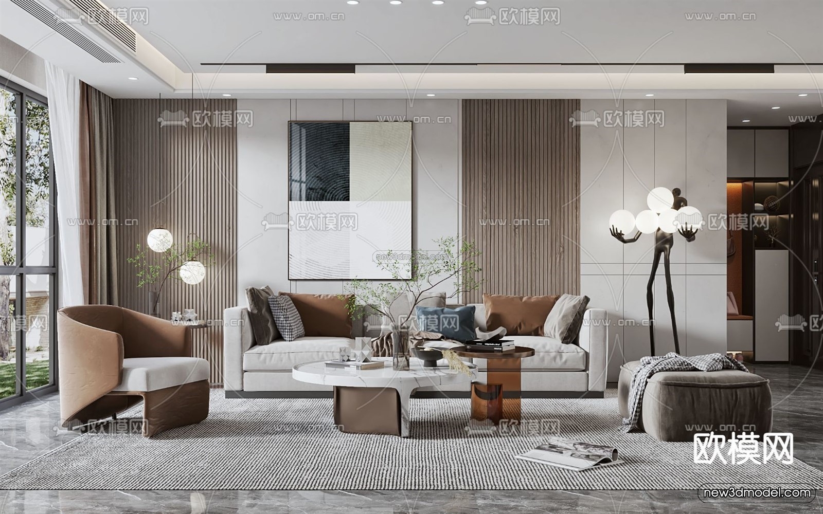 Modern Style Interior 3D Blocks – Living Room 3D Model – 037 – VRAY - thumbnail 2