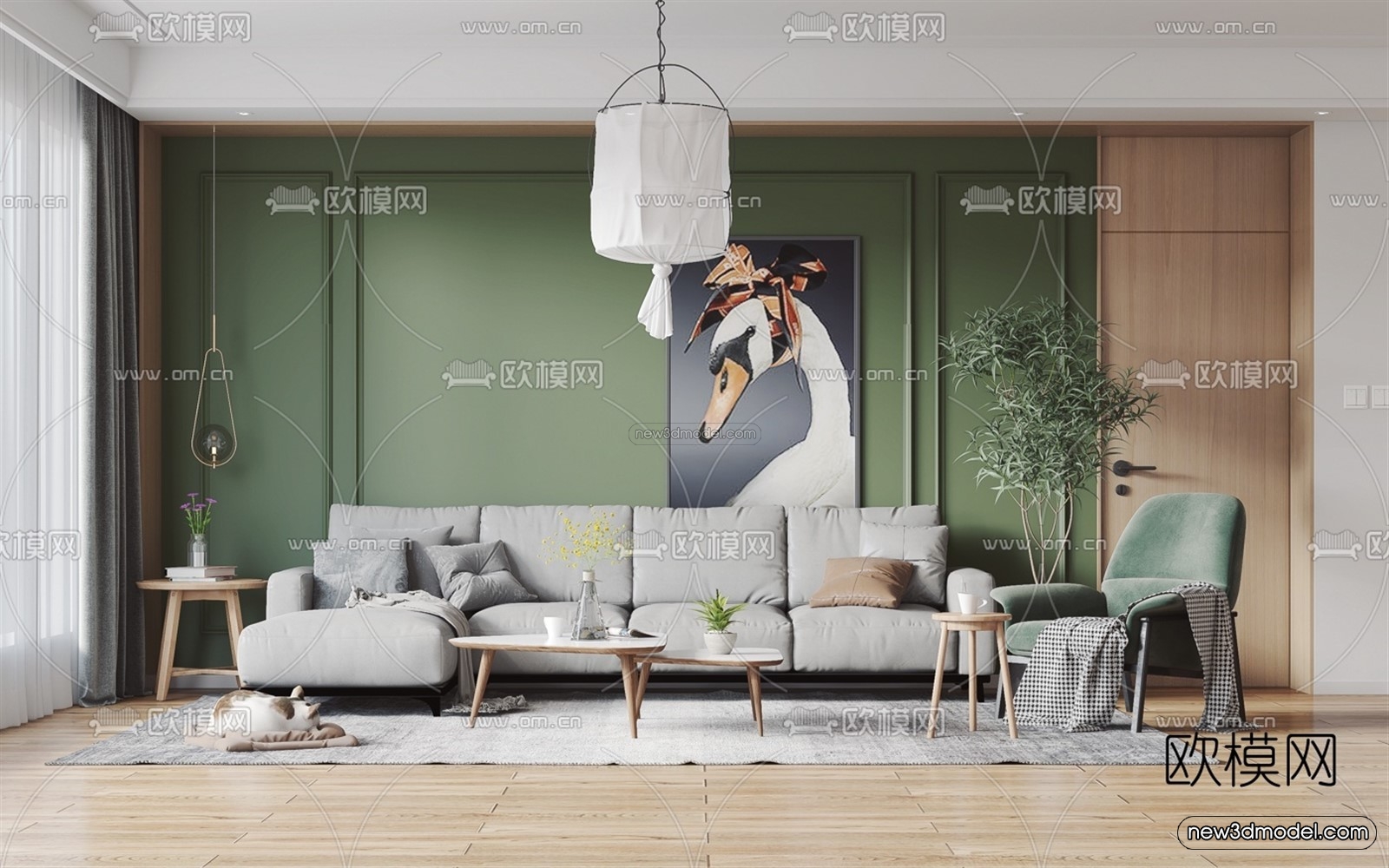 Morandi Style Interior 3D Blocks – Living Room 3D Scene – 014 – VRAY - thumbnail 3