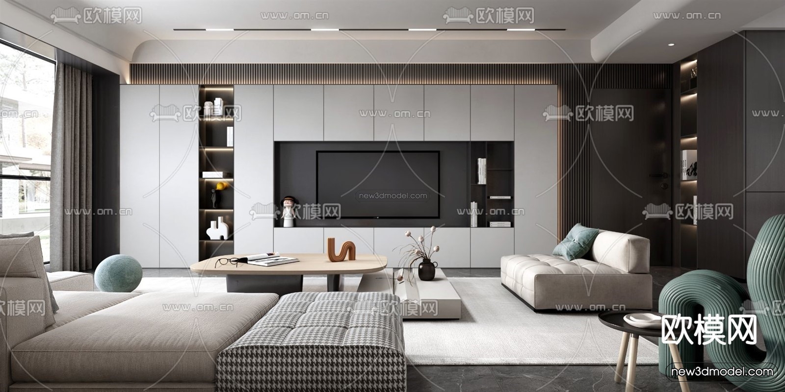 Modern Style Interior 3D Blocks – Living Room 3D Model – 040 – VRAY - thumbnail 2