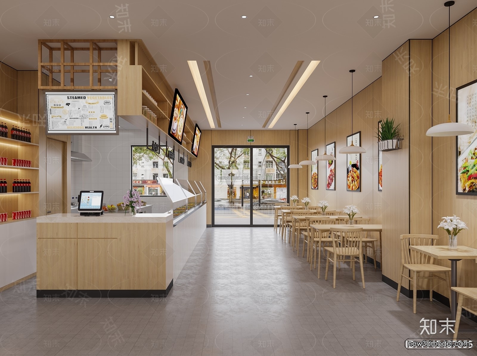 Modern Style Interior 3D Blocks and 3D Models – Buffet Restaurant 3D Scene – 803 – CORONA - thumbnail 2