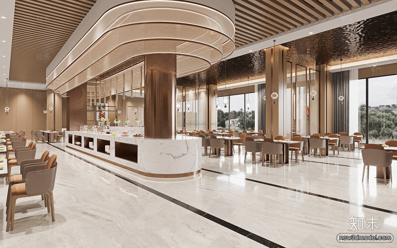 Modern Style Interior 3D Blocks and 3D Models – Buffet Restaurant 3D Scene – 804 – CORONA - thumbnail 2