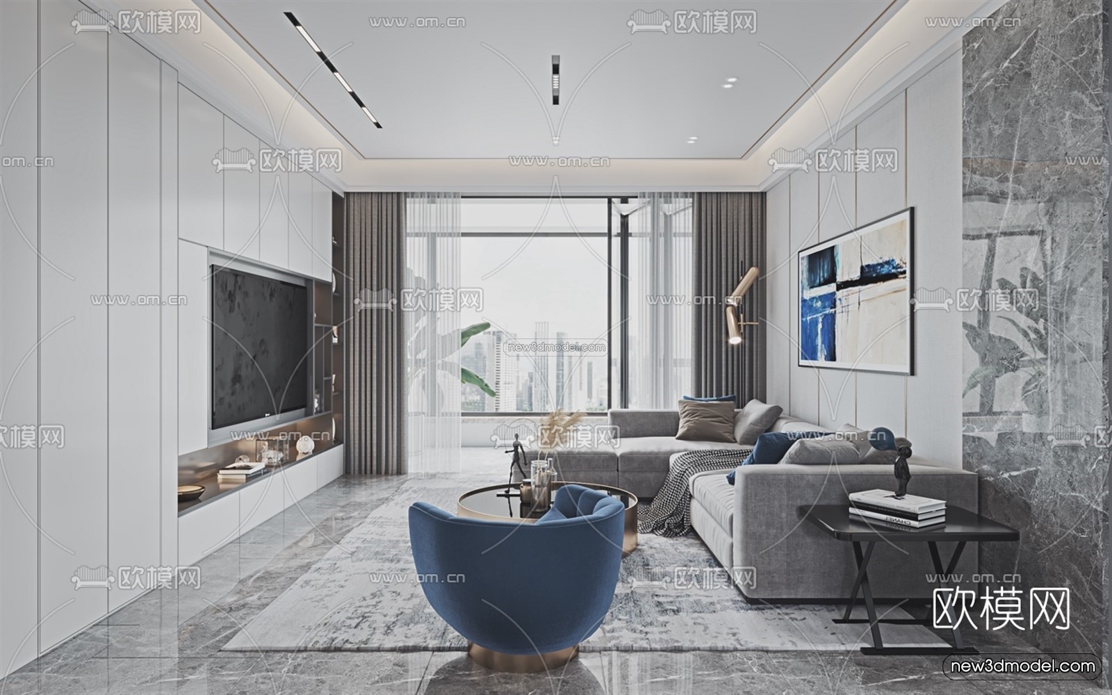 Modern Style Interior 3D Blocks – Living Room 3D Model – 041 – VRAY - thumbnail 4